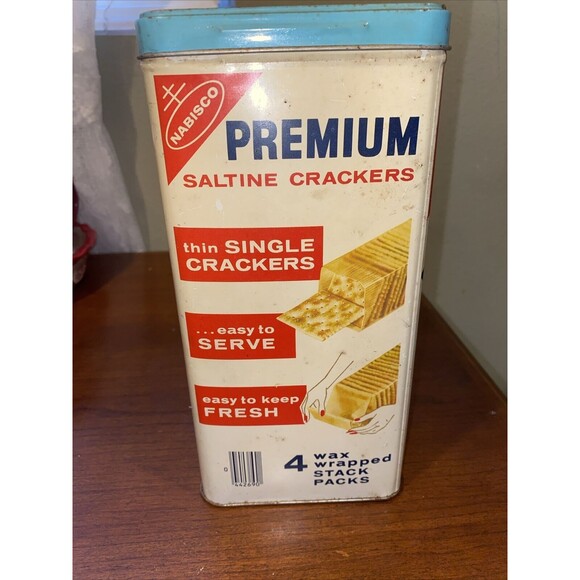 Vintage 1969 Nabisco Premium Saltine Cracker Tin 14oz. Light Blue Top - Picture 5 of 7